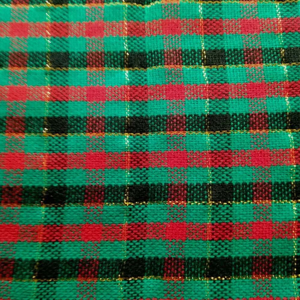 Christmas Napkins Plaid Cloth 6 Red Green Fringe Gold Metallic Sparkle Vintage